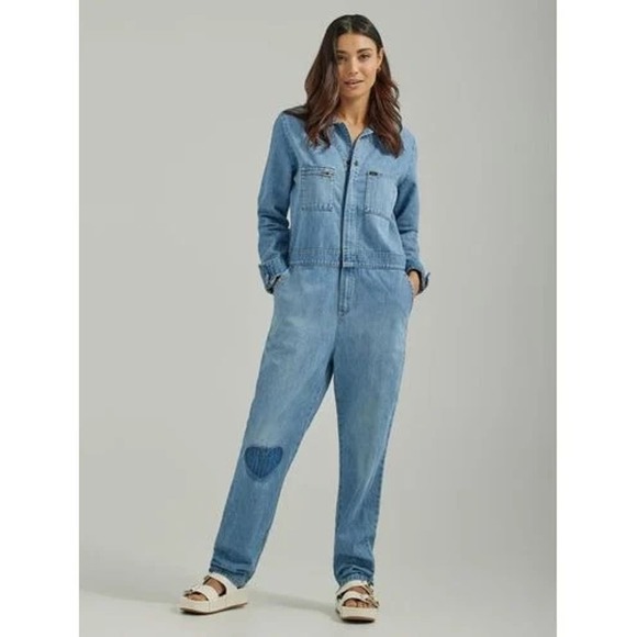FP X Lee Current One Hd Jean Utility Jumpsuit Coverall Heart NWT Small $158 - Picture 1 of 4